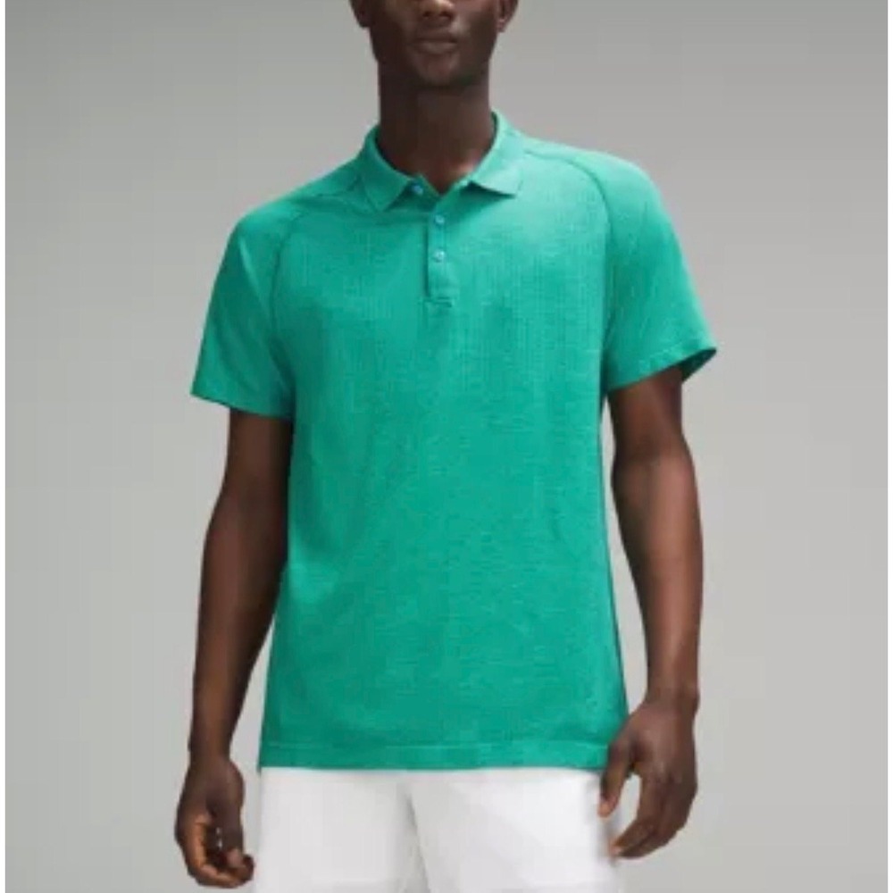 Lululemon Metal Vent Tech Polo Shirt Mens Large Green Double Dye‎ Short Sleeve